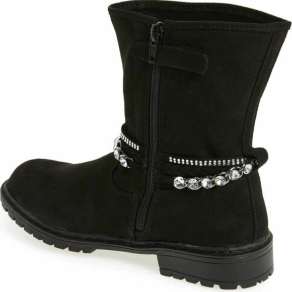 New Stuart Weitzman Girls Black Moto Boots Short Rhinestone  5 US/ 35 EU - Picture 2 of 9